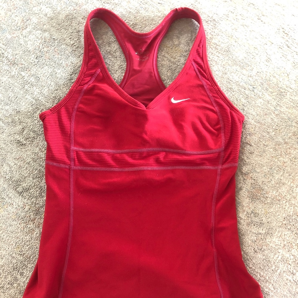 Nike red workout top, built in bra light support